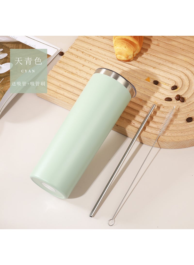 Generic - 20oz Stainless Steel Thermal Straw Cup with Brush Light green - Image 1