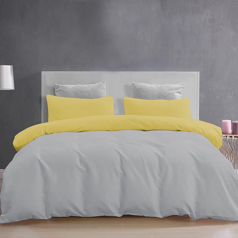 YRM Bedding's YRM Beddings 3 Pieces Duvet Cover Setr 100 Brushed Microfiber Reversibles with Zipper Closure Duvet Cover 61X91 Inches and 2 Pillow Cover 18X28 Inches Single SizeSilverGold Yellow - Image 2