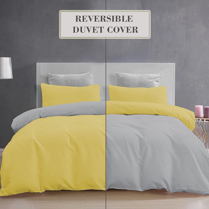 YRM Bedding's YRM Beddings 3 Pieces Duvet Cover Setr 100 Brushed Microfiber Reversibles with Zipper Closure Duvet Cover 61X91 Inches and 2 Pillow Cover 18X28 Inches Single SizeSilverGold Yellow - Image 3