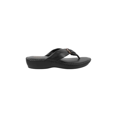 Mochi Women's Black Flat Comfort Thong Sandals/Slippers | Synthetic Leather Slip On Footwear | Lightweight Cushioned Daily Wear | Casual Comfortable Stylish Elegant Wear | UK 3 - Image 4