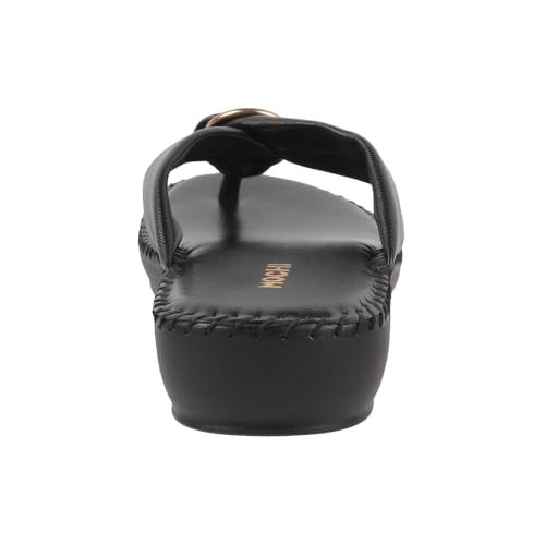 Mochi Women's Black Flat Comfort Thong Sandals/Slippers | Synthetic Leather Slip On Footwear | Lightweight Cushioned Daily Wear | Casual Comfortable Stylish Elegant Wear | UK 3 - Image 5