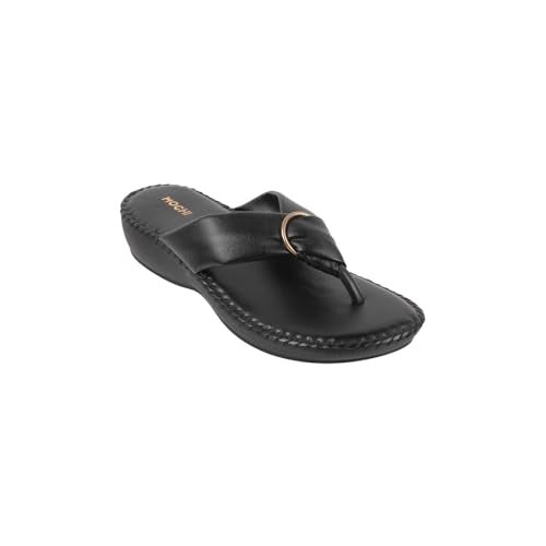 Mochi Women's Black Flat Comfort Thong Sandals/Slippers | Synthetic Leather Slip On Footwear | Lightweight Cushioned Daily Wear | Casual Comfortable Stylish Elegant Wear | UK 3 - Image 3
