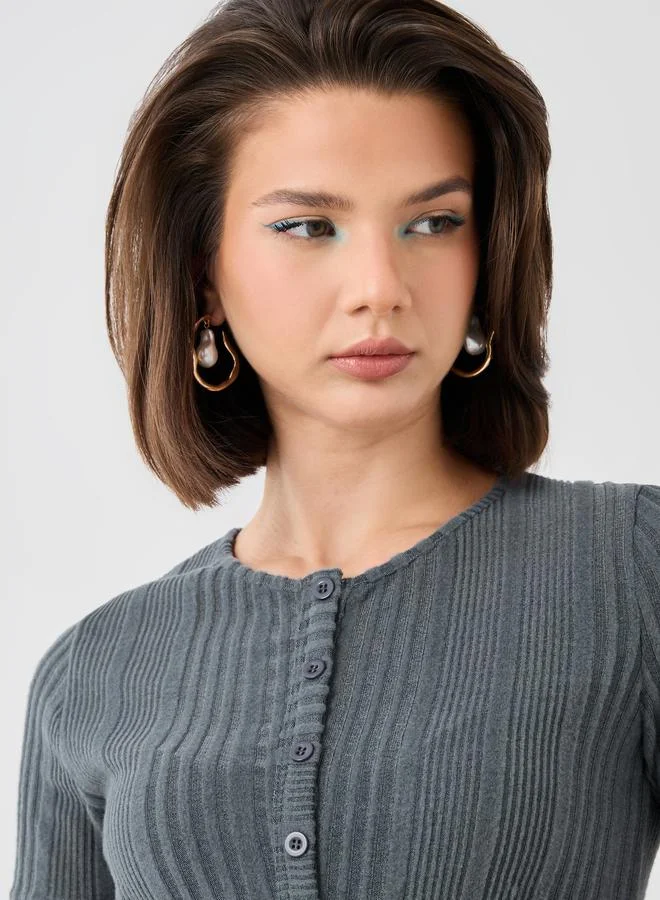 Take Two Take Two Textured Striped Knitted Buttoned Top