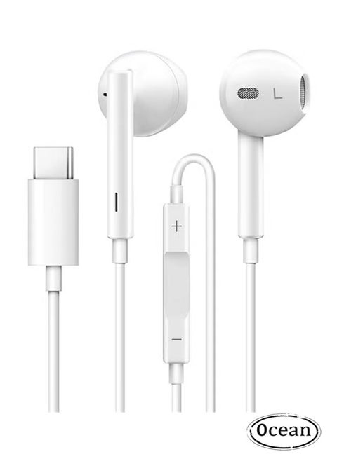 In-Ear Headphone Type-C Wired Earphone for Huawei, with Microphone Headset Noise Isolating Earphones, Suitable for iPad, Xiaomi, Huawei, OPPO, Android Mobile Phone, Tablets, Laptops, White
