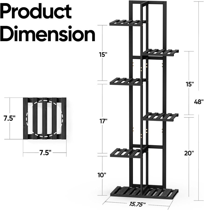 ROSSNY 48 Inch Tall Plant Stand Indoor, 6 Tier 7 Potted Bamboo Plant Stands for Indoor Plants, Corner Plant Stand, Tiered Plant Stands, Plant Shelf For Indoor, Planter Holder for Multiple Plants Indoor, Black - Image 1