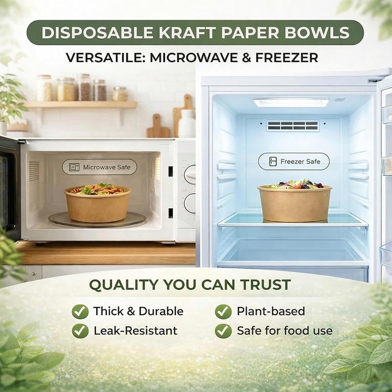 TOPtoper 36Oz 50Pcs Large Paper Bowls with Lids, Disposable Soup Serving Bowls Bulk Party Supplies for Hot/Cold Food, Soup (36 OZ) - Image 3