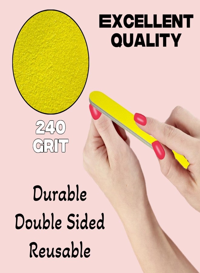 ALAZCO 12pc ALAZCO Yellow Professional Nail File 240/240 Grit Double Sided Manicure Emery Foam Board Salon Pro DIY Washable Reuseable Natural Nails Acrylic Gel Press-On Travel TSA Friendly - Image 2