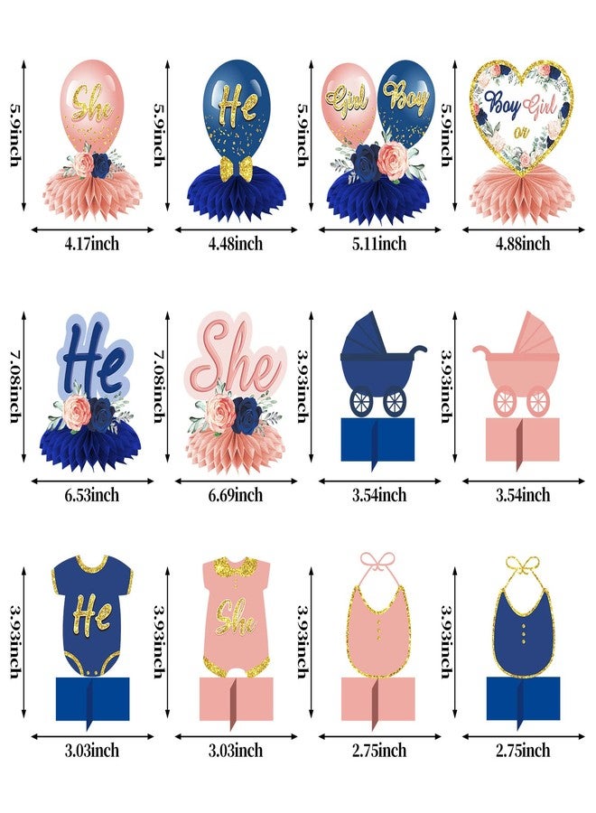 Parfundg 12 Pieces Gender Reveal Decorations Honeycomb Centerpieces Boy or Girl Table Toppers, He or She Gender Reveal Theme Honeycomb Party Supplies, Navy Blush Pregnancy Announcement Baby Shower Party Décor - Image 2