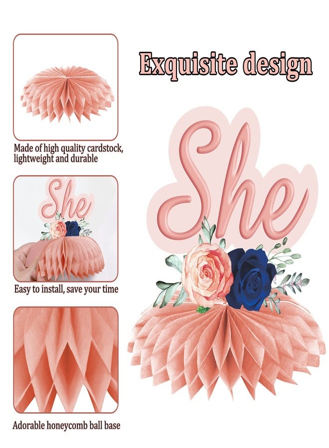 Parfundg 12 Pieces Gender Reveal Decorations Honeycomb Centerpieces Boy or Girl Table Toppers, He or She Gender Reveal Theme Honeycomb Party Supplies, Navy Blush Pregnancy Announcement Baby Shower Party Décor - Image 5