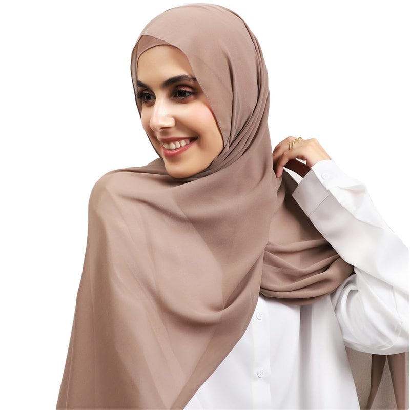 HURESON Instant Chiffon Hijab Set with Magnetic pins Head Wraps Hijabs Scarf with Model Undercap Head Wraps (5# Khaki) - Image 5