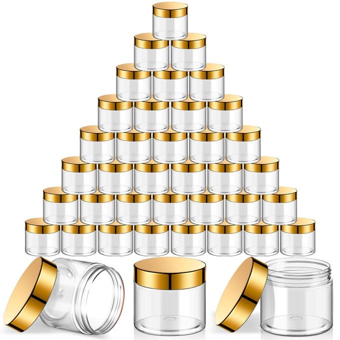 36 PIECES PLASTIC JARS WITH LIDS ROUND LEAK PROOF AIRTIGHT CONTAINER COSMETIC SMALL EMPTY JARS FOR LOTIONS OINTMENTS TRAVEL TOILETRIES CREAMS MAKE UP STORAGE1 OZGOLD