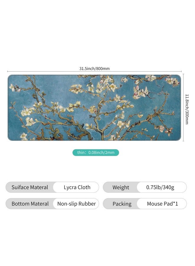 داينيبي لوحة ماوس ألعاب رفيعة ممتدة من Dynippy (31.5 × 11.8 × 0.08 بوصة) مع حواف مخيطة لوحة ماوس كبيرة طويلة XXL لوحة مفاتيح ولوحة ماوس حصيرة مكتب للألعاب والمكتب والمنزل - زهر اللوز - Image 2