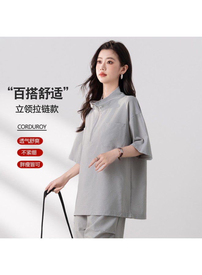 Baleno Women's Casual Half-zip T-shirt fashionable & Versatile Short Sleeve Top summer Loose Fit Slimming Tee With Pocket Design - Image 4