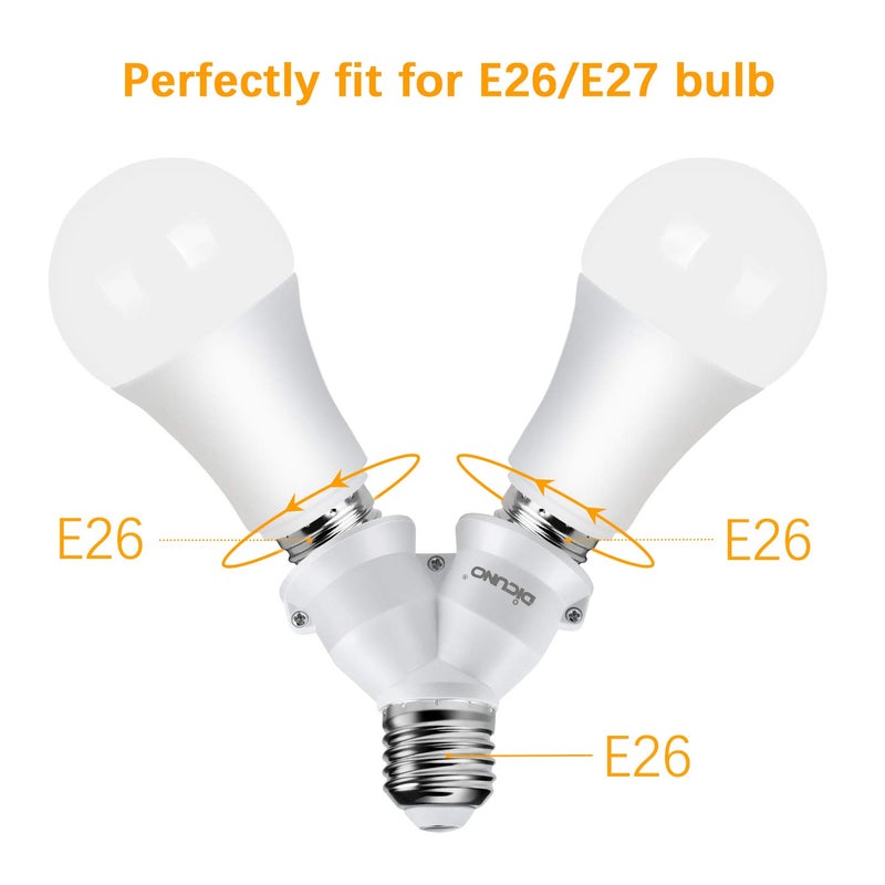 DiCUNO 2 in 1 E26 Socket Splitter Adapter, 2 E26 Standard Medium Base Bulbs in 1 Socket, Y-Shape Lamp Holder Converter, Maximum 200W and 165℃ Heat Resistant Light Bulb Splitter, 2-Pack - Image 3
