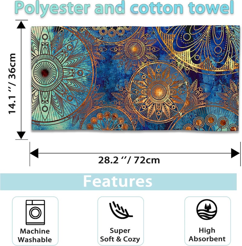 CXULIN 2 Pack Hand Towels for Bath,Golden Art Damask Floral Decorative Towels Highly Absorbent Soft Towels for Bathroom Beach Kitchen Spa Gym Face Towel 14x28 Inch - Image 2