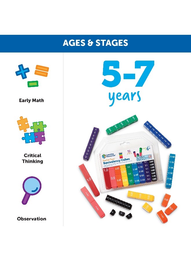 Learning Resources Fraction Tower Equivalency Cubes, Colour-Coded Maths Manipulative Set, 51 Interlocking Pieces For Visualising Fractions And Equivalencies - Image 5