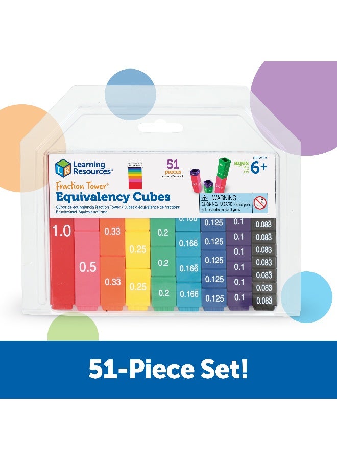 Learning Resources Fraction Tower Equivalency Cubes, Colour-Coded Maths Manipulative Set, 51 Interlocking Pieces For Visualising Fractions And Equivalencies - Image 3