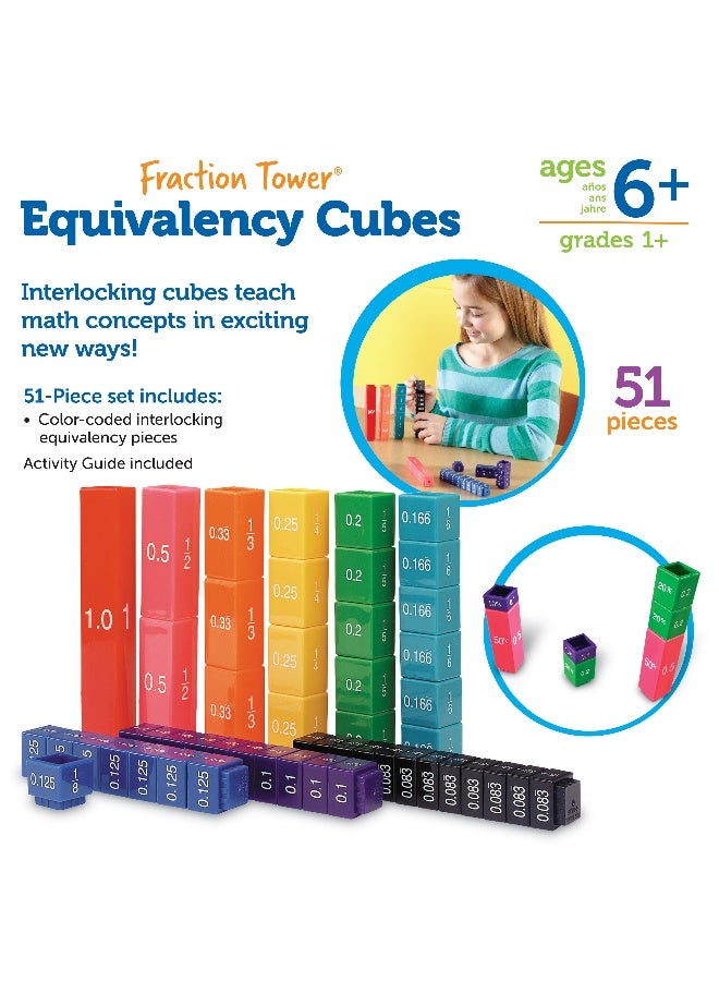 Learning Resources Fraction Tower Equivalency Cubes, Colour-Coded Maths Manipulative Set, 51 Interlocking Pieces For Visualising Fractions And Equivalencies - Image 4