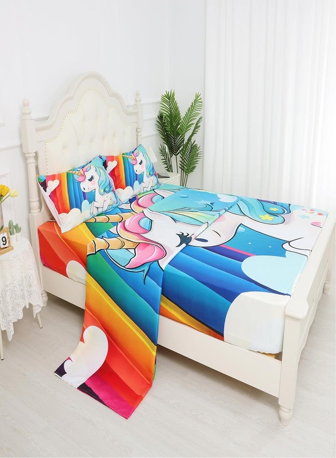 FUYEUN Unicorn Sheets Set Rainbow Unicorn Bedding Twin Size for Girls Kids Children Boys Teens Bedroom Bed - 1 Flat Sheet, 1 Fitted Sheet, 1 Pillowcase - Image 2