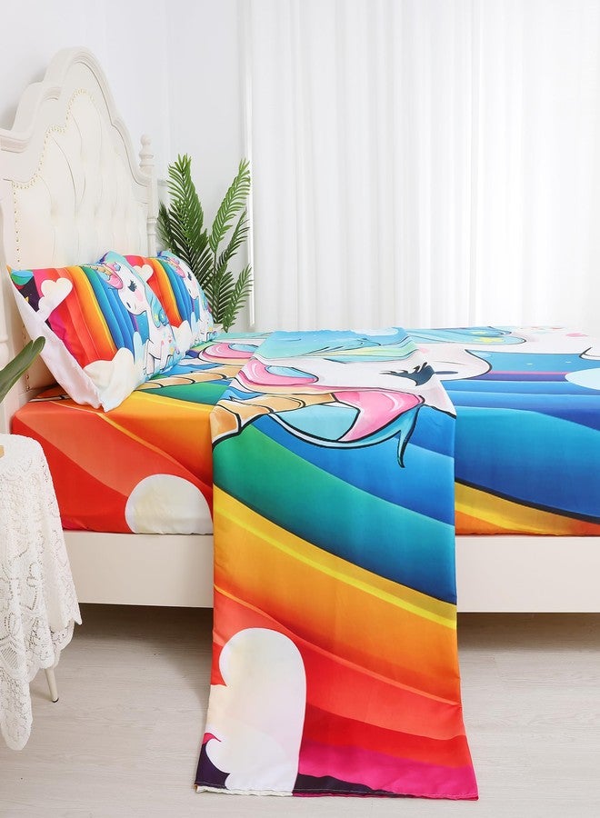 FUYEUN Unicorn Sheets Set Rainbow Unicorn Bedding Twin Size for Girls Kids Children Boys Teens Bedroom Bed - 1 Flat Sheet, 1 Fitted Sheet, 1 Pillowcase - Image 3