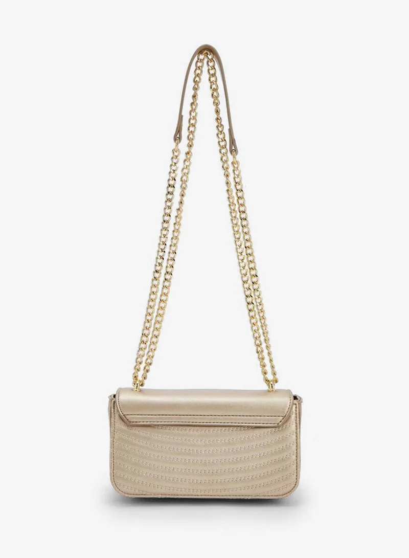 Flora Bella By Shoexpress GOLD Textured Crossbody Bag With Chain Strap for Women | Best Price UAE