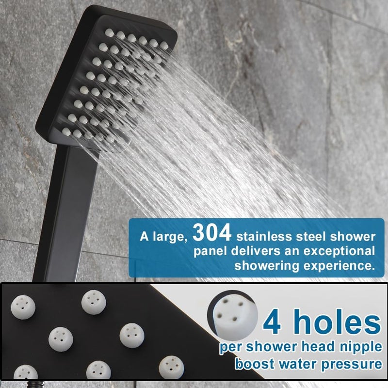 POP SANITARYWARE Black Shower Faucet Set Bathroom Rainfall Shower System, Ceiling Mount 12 Inch Shower Head with 6 Inch Wall Mount Shower Head × 2, Push Button Diverter, Include Shower Valve and Trim Kit, Matte Balck - Image 4