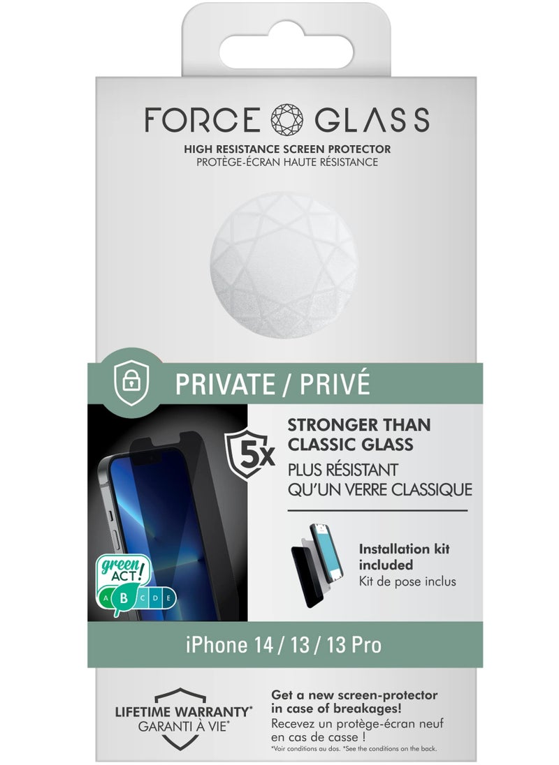 FORCE - Force Glass iPhone 13 / 13 Pro / 14 Flat Private Screen Protector Lifetime Warranty - Image 1