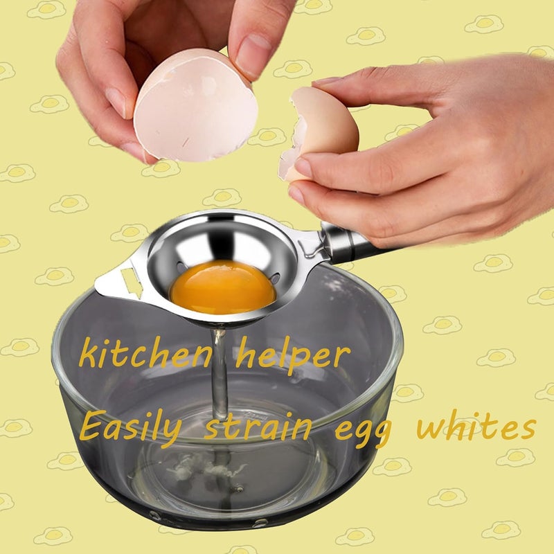 klarako Egg Separator Yolk White Separator Tool 304 Stainless Steel Egg White Separator Long Handle Egg Yolk Separator Leakage Egg Separator DIY Tool Egg Yolk White Separator for Baking Kitchen Gadget - Image 4