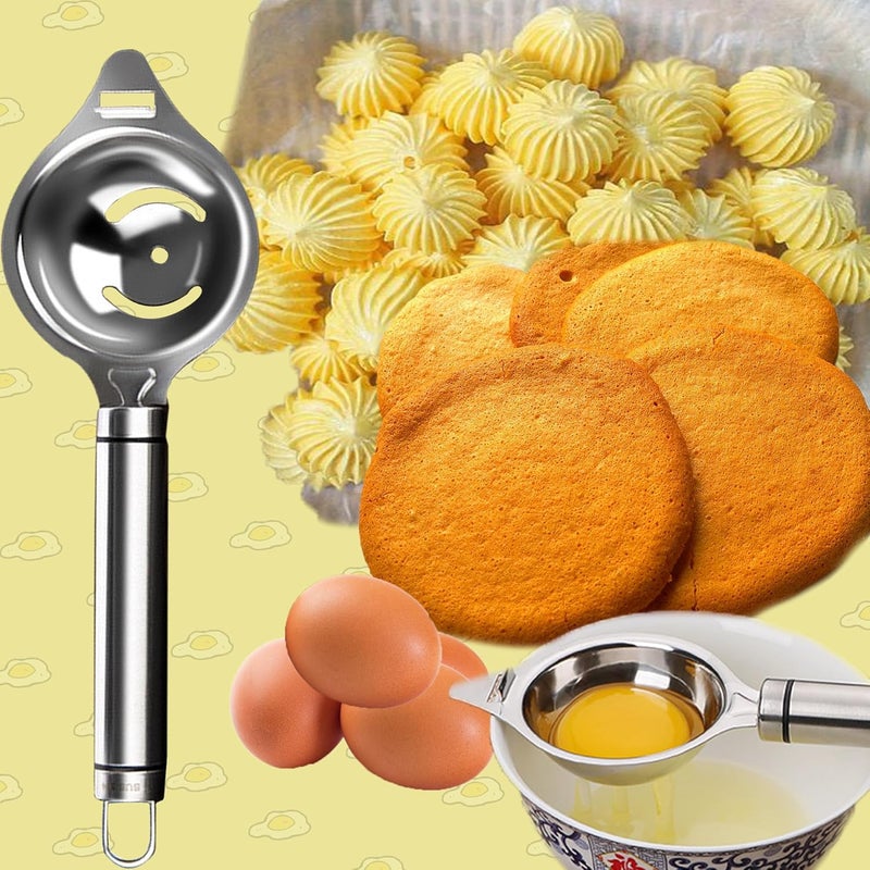 klarako Egg Separator Yolk White Separator Tool 304 Stainless Steel Egg White Separator Long Handle Egg Yolk Separator Leakage Egg Separator DIY Tool Egg Yolk White Separator for Baking Kitchen Gadget - Image 5