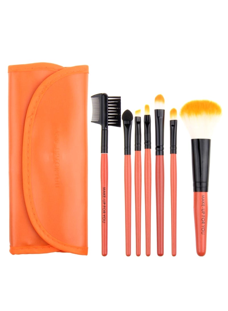 7-Piece Makeup Brush Set With Case Orange/Black - Image 1