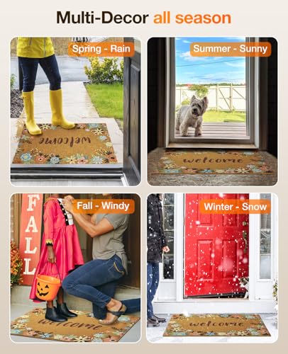 SAKSUN Door Mat Welcome Outdoor Mat: Artificial Coir Doormat for Outdoor Outside Indoor Entrance - Front Door Mats Non-Slip Backing Washable Fall Mat for Home Porch Entry (Floral Welcome Matt, 17"x 30") - Image 5