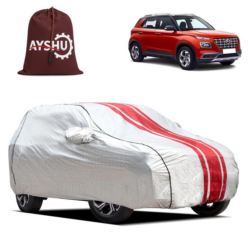 ASHU AYSHU Waterproof Car Cover Compatible with Hyundai Venue | Mirror & Antenna Pocket | Anti-Scratch Soft Cotton Inner Layer | Triple Stitched | Heat Resistant Metallic Silver | All-Weather Protection - Image 1