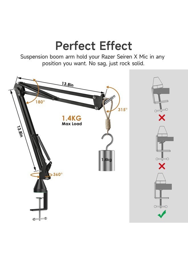 WIBOND Razer Seiren X Mic Boom Arm Stand with Mic Foam Cover - Suspension Mic Stand and Windscreen with 2 pcs Cable Sleeve Compatible with Razer Seiren X Streaming Microphone - Image 3