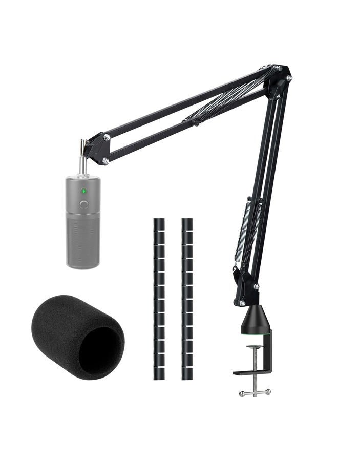 WIBOND Razer Seiren X Mic Boom Arm Stand with Mic Foam Cover - Suspension Mic Stand and Windscreen with 2 pcs Cable Sleeve Compatible with Razer Seiren X Streaming Microphone - Image 1