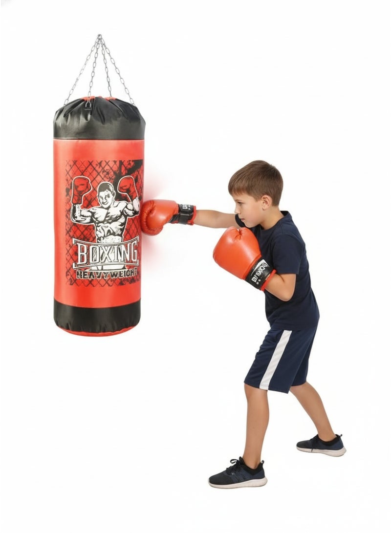 STORE 7 Kids' punching bag with training gloves – pre-filled and ready-to-use sports punching bag – boxing set for home workouts and fitness – hanging loop – 65cm size - Image 1