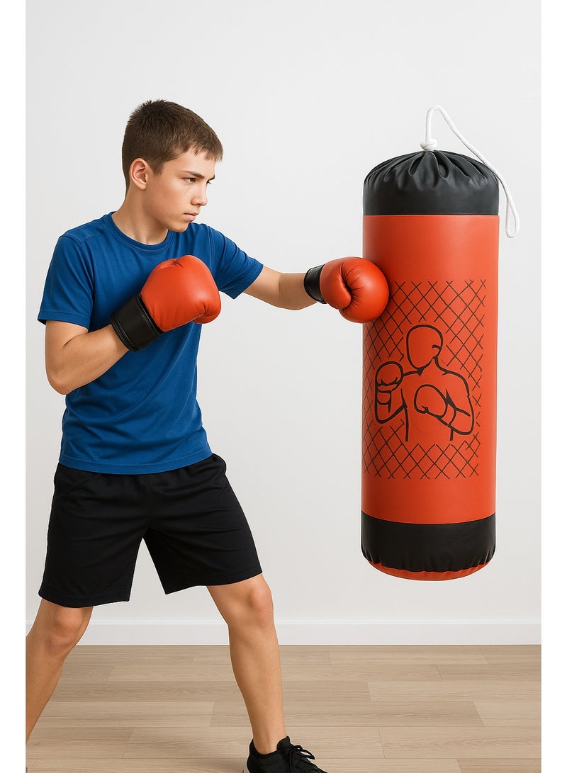 STORE 7 Kids' punching bag with training gloves – pre-filled and ready-to-use sports punching bag – boxing set for home workouts and fitness – hanging loop – 65cm size - Image 2