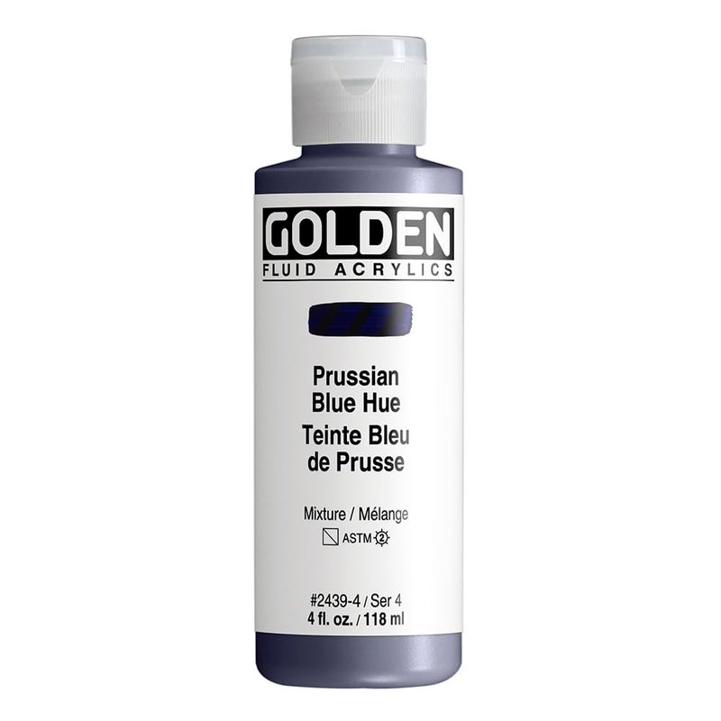GOLDEN Fluid Acrylics, Prussian Blue Hue, 4 fl. oz. Bottle, Professional Acrylic Paint, Semi-Transparent - Image 1