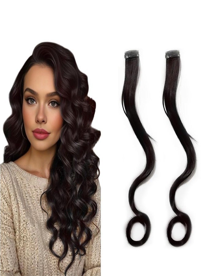 VIVIAN 2Pcs Wavy Side Bang Synthetic Hair Side Covers Wave Fringe Hair Extensions for Women Girls (Brown Color) - Image 2
