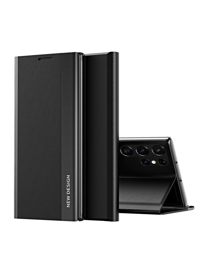 The Bros Case For Samsung Galaxy S22 Ultra 5G Side Electroplated Magnetic Ultra-Thin Horizontal Flip Leather Case with Holder