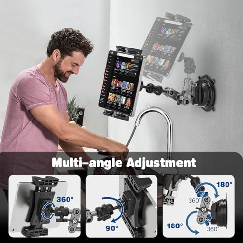 BAISHUN Tablet Mount for Truck, Car Tablet Holder Heavy Duty Super Suction Cup/Adhesive Base iPad Stand for Dash Windshield Wall Vehicle Desk, 360° Metal Bracket for 4.7-12.9" iPad Pro/Air/Mini/Galaxy - Image 5