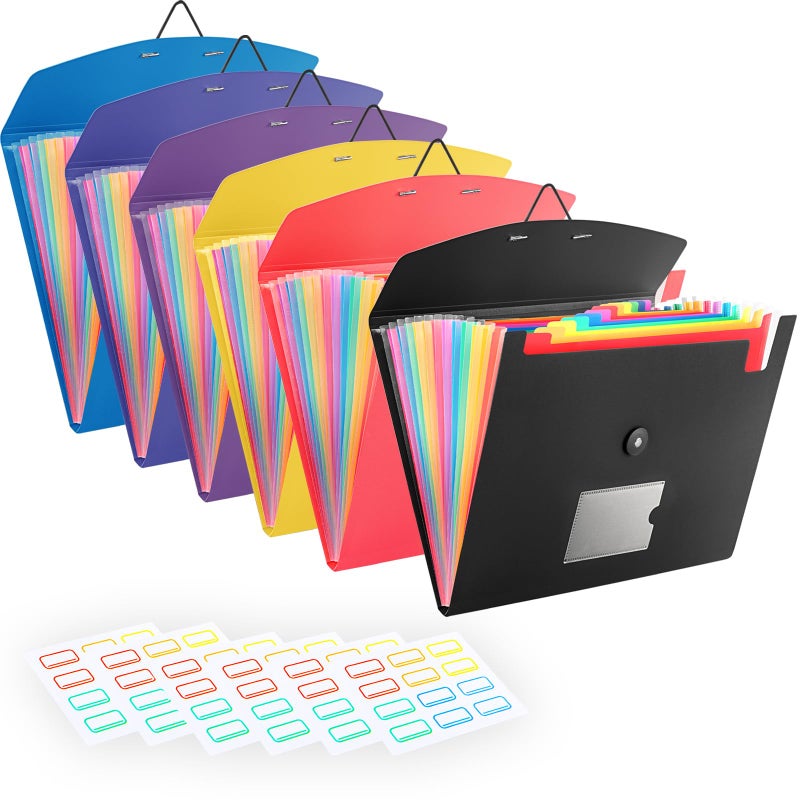 RIEJIN 6 Pack Accordion File Organizer with Labels, 13 Pocket Expanding File Folder for Letter Size A4 Papers, Ideal for Home, Office Supplies, College Essentials - Image 1