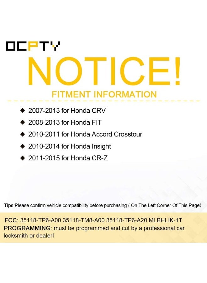 OCPTY 1X Uncut Keyless Entry Remote Control Key Fob Transmitter Replacement for Honda Vehicles - Image 2