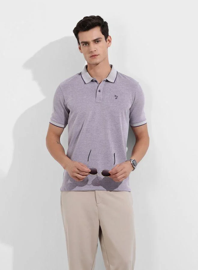 شركة المرآب الهندية Men Regular Fit Textured Polo Neck Half Sleeves T-Shirt