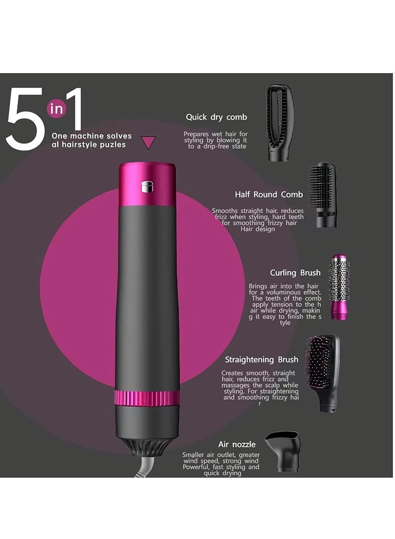 عام فرشاة تجفيف 5 في 1، مجفف شعر ومكثف للشعر، فرشاة هواء ساخن، فرشاة فرد شعر كهربائية أيونية سلبية، رأس فرشاة قابل للفصل والتبديل مع عبوة رائعة (5 في 1) - Image 2