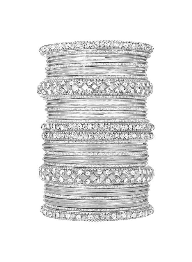 Peora Gold Plated Silver Diamond Metal Chuda Chura Bangle Set Indian Traditional Bridal Wedding Fashion Jewellery for Women Girls Navratri Gift (Size - 2.6) - Image 1