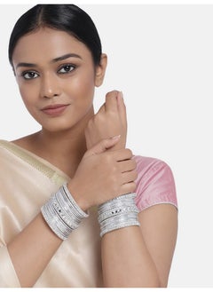 PEORA Peora Gold Plated Silver Diamond Metal Chuda Chura Bangle Set Indian Traditional Bridal Wedding Fashion Jewellery for Women Girls Navratri Gift (Size - 2.6)  - Image 2