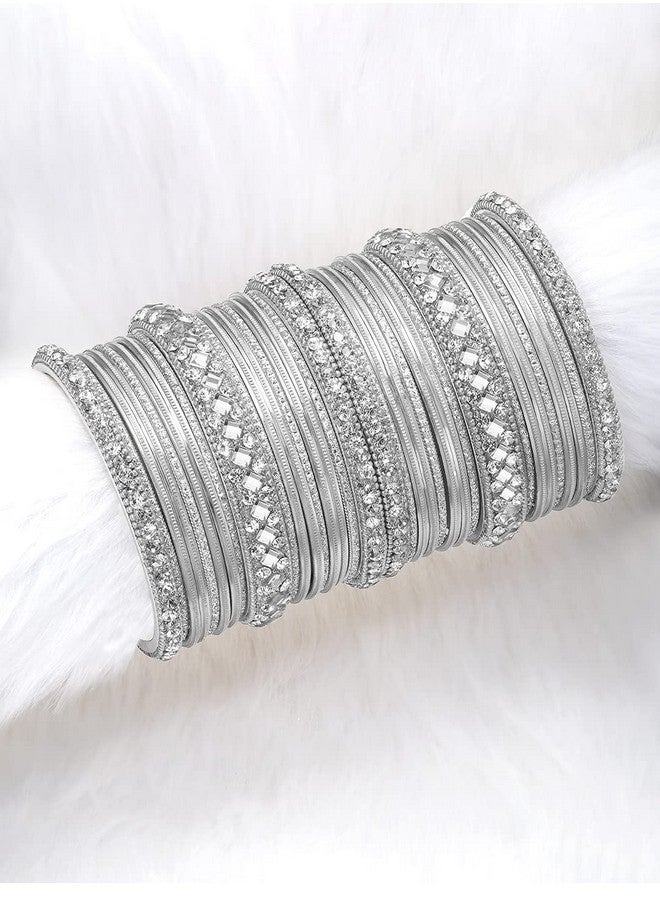 Peora Gold Plated Silver Diamond Metal Chuda Chura Bangle Set Indian Traditional Bridal Wedding Fashion Jewellery for Women Girls Navratri Gift (Size - 2.6) - Image 5