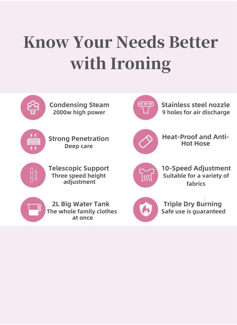 Generic Professional Garment Steamer Iron with Ironing Board, 2000w Standing Steamer for Clothes, 10 Level Steam Adjustment, 2L Water Tank, 26s Fast Steam，Free adjustment height  - Image 5