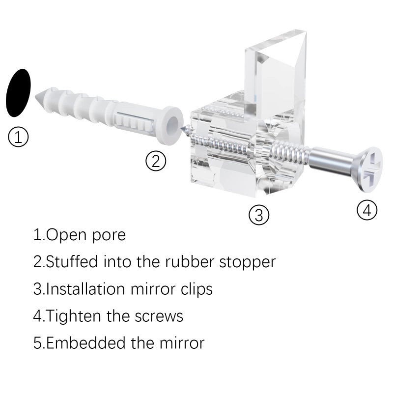 BAGTeck 22 Sets of Mirror Holder Clips Kit,3/8 Crystal Clear Plastic Mirror Clip,Mirror Holder Clips Glass Retainer Clips Kit,Mirror Hanging kit with Screws and Fixed Mirror Box Door - Image 5