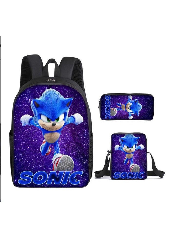 Sonic student large capacity backpack three piece set, anime cartoon backpack, shoulder bag pen bag